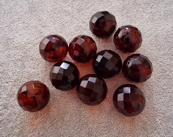 Natural baltic amber round  loose amber beads  pressed round 20mm Dark Cognoc  Facet(7) 10pcs #Ap7