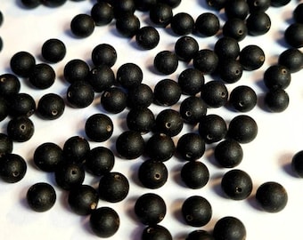 RAW Natural baltic amber round  loose amber beads pressed black  20 pcs #0167