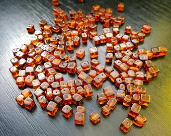 25-50 pcs Baltic Amber Loose Natural Baltic Amber  Cube Polish Cognac / Cherry