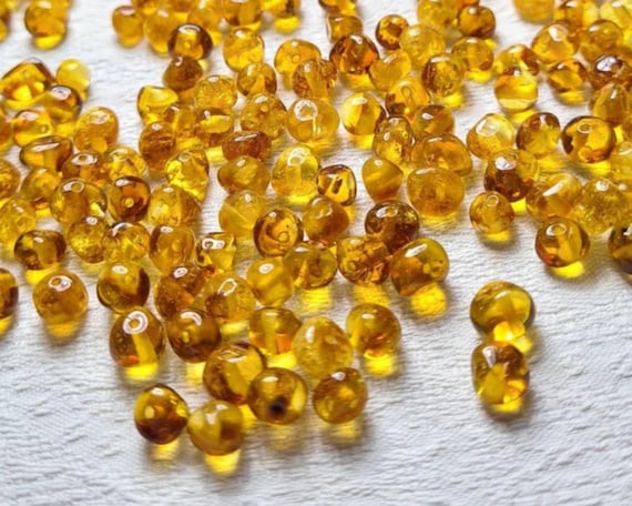 Perle Ambra Baltica Naturale - 10 Gr, 6-8 Mm, Colore Cognac, Forate Per Gioielli - Foto 5
