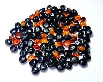 102pcs Baltic Amber Loose/  Natural Baltic Amber / Amber  beads/   beads 7.5-10mm /  Black-Cognoc #347