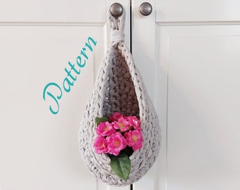 Pattern for crochet hanging basket, wall hanging basket, plant holder wall, crochet pdf file