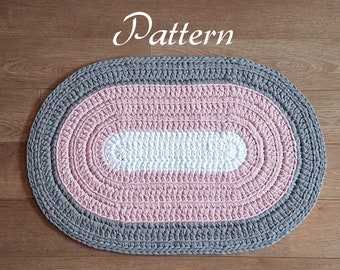 Pattern for oval rug, size of rug 33x21.6", small rug, crochet rug pattern, easy pattern, t-shirt yarn rug pattern, fast and easy pattern