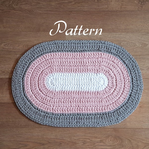 Patron pour tapis ovale, taille de tapis 33x21.6", petit tapis, patron de tapis au crochet, patron facile, patron de tapis en fil de t-shirt, patron rapide et facile