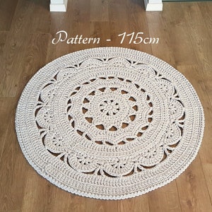 Crochet rug pattern, Yona rug 115cm/ 45.2" diameter, crochet doily rug pattern, T-shirt yarn crochet rug pdf file, crochet round rug pattern