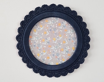 Handmade Crochet Frame: Dark Navy Blue Vintage Style Wall Decor