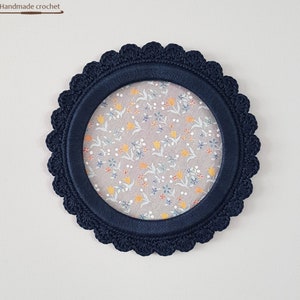 Crochet frame, small frame, shabby chic frame, vintage style decoration, wall décor, dark navy blue frame, round frame, housewarming