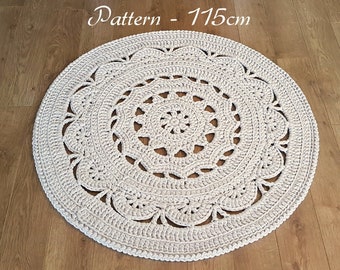 Crochet rug pattern, Yona rug 115cm/ 45.2" diameter, crochet doily rug pattern, T-shirt yarn crochet rug pdf file, crochet round rug pattern