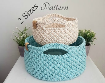 Pattern for crochet baskets in 2 sizes, Joy baskets, crochet pattern, round baskets, diy pattern, storage bins pattern, sturdy baskets