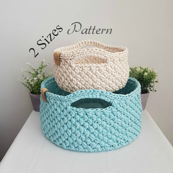 Pattern for crochet baskets in 2 sizes, Joy baskets, crochet pattern, round baskets, diy pattern, storage bins pattern, sturdy baskets