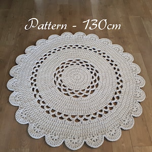Crochet rug pattern, Abigail rug, crochet doily rug pattern, size 130cm/ 51.1" diameter, T-shirt yarn rug, pdf file, crochet round rug