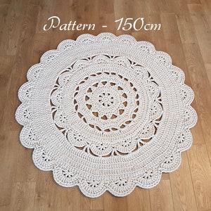 Crochet rug pattern, Yona rug size 150cm 59" diameter, crochet doily rug pattern, T-shirt yarn crochet rug pdf file, crochet round rug
