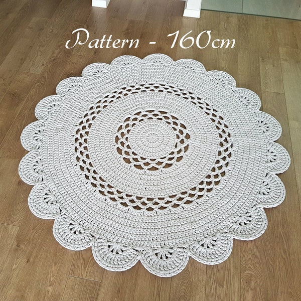 Modèle de tapis au crochet, Abigail rug Large 160cm/ 62" diamètre, modèle de tapis de napperon, fichier pdf de tapis de crochet de fil de T-shirt, modèle de tapis rond au crochet