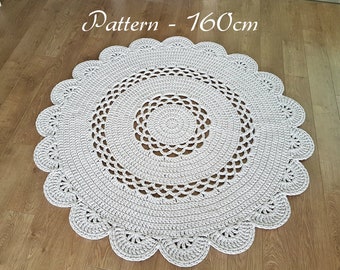 Crochet rug pattern, Abigail rug Large 160cm/ 62" diameter, doily rug pattern, T-shirt yarn crochet rug pdf file, crochet round rug pattern