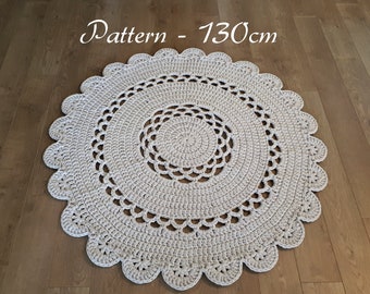 Crochet rug pattern, Abigail rug, crochet doily rug pattern, size 130cm/ 51.1" diameter, T-shirt yarn rug, pdf file, crochet round rug