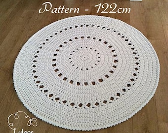 Pattern for Ayala rug, T-shirt yarn rug, 122cm/ 48" diameter, white rug, round rug, crochet rug pattern, pdf file, easy pattern