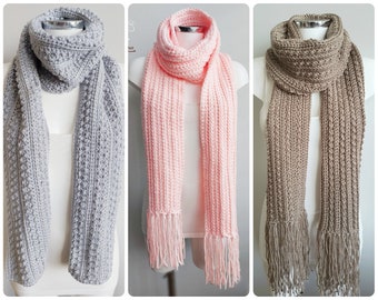 Crochet pattern bundle, 3 scarf patterns, pdf files for crochet scarves