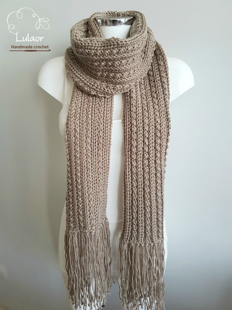 Pattern for crochet scarf, DIY crochet, PDF file for how to crochet a scarf, long scarf, Fringe scarf, Easy pattern, Men and woman scarf image 4