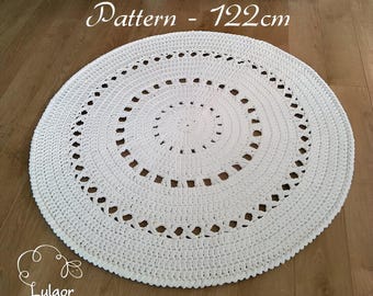 Crochet Floor Rug – Round Cotton Rug for Home, Nursery, Living Room, Perfect Cotton Floor Mat for Living Spaces (48"/122cm) (PDF File)