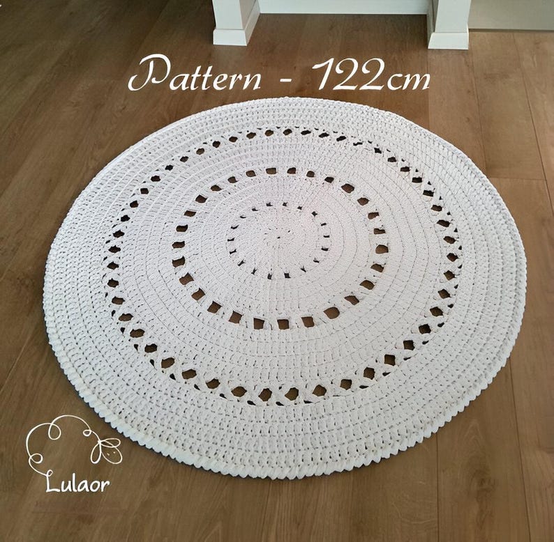 Crochet Floor Rug – Round Cotton Rug for Home, Nursery, Living Room, Perfect Cotton Floor Mat for Living Spaces (48"/122cm) (PDF File) image 1