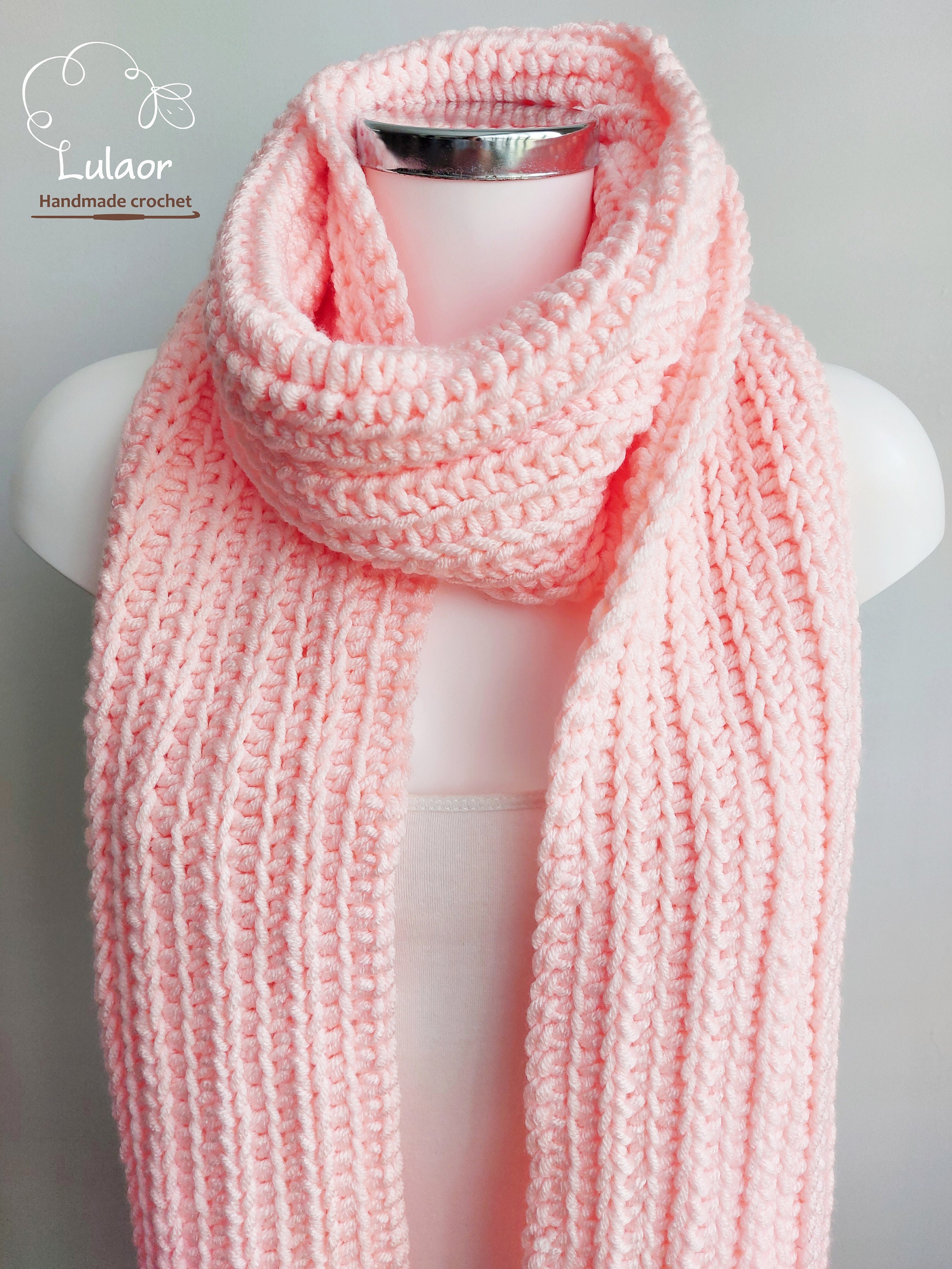 マフラー・ストール mellotory 100% Cashmere Crochet Shawl Muffler (Pink) Chunky Wool Blend Crochet Winter Scarf - Pink - Etsy