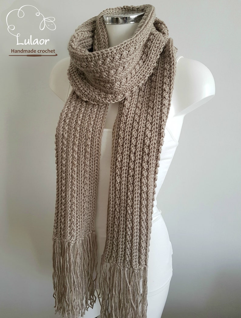 Pattern for crochet scarf, DIY crochet, PDF file for how to crochet a scarf, long scarf, Fringe scarf, Easy pattern, Men and woman scarf image 3