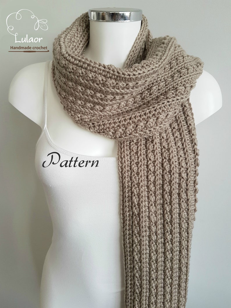 Pattern for crochet scarf, DIY crochet, PDF file for how to crochet a scarf, long scarf, Fringe scarf, Easy pattern, Men and woman scarf image 1