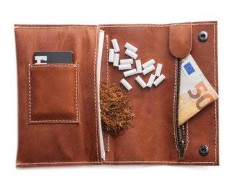 35G * Brown tobacco pouch made of genuine cowhide - Tobacco bag - Tobacco Pouch - Made of genuine cowhide - Designed in Berlin - SmokingBag