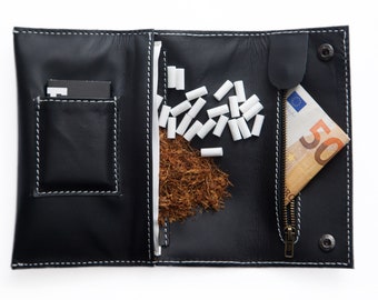 35G * Black tobacco bag made of genuine cowhide - Tobacco bag - Tobacco Pouch - Made of genuine cowhide - Designed in Berlin - SmokingBag