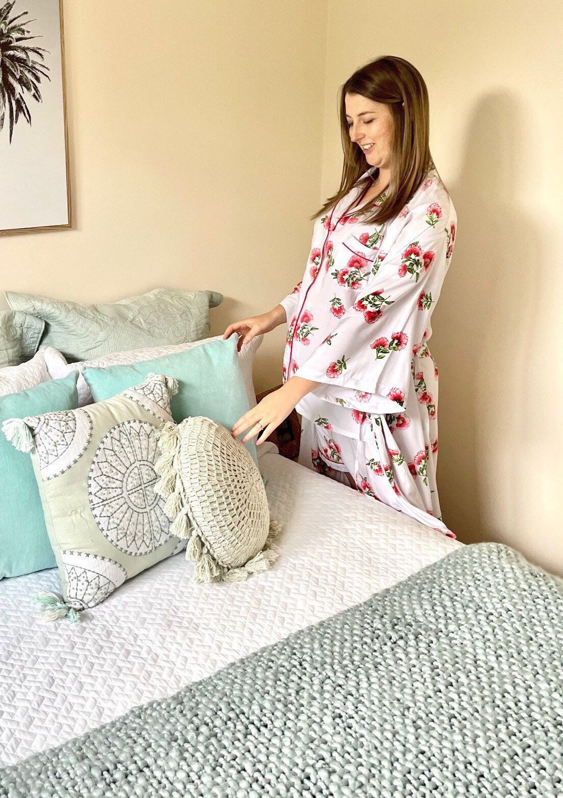Embroidery Red Rose Floral Print Women's Robe