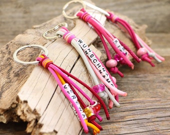 Custom name tag - key chain - key fob, waterproof, handmade from gen. Paracord®, various options, pink-rose-fuchsia-silver-orange-bordeaux