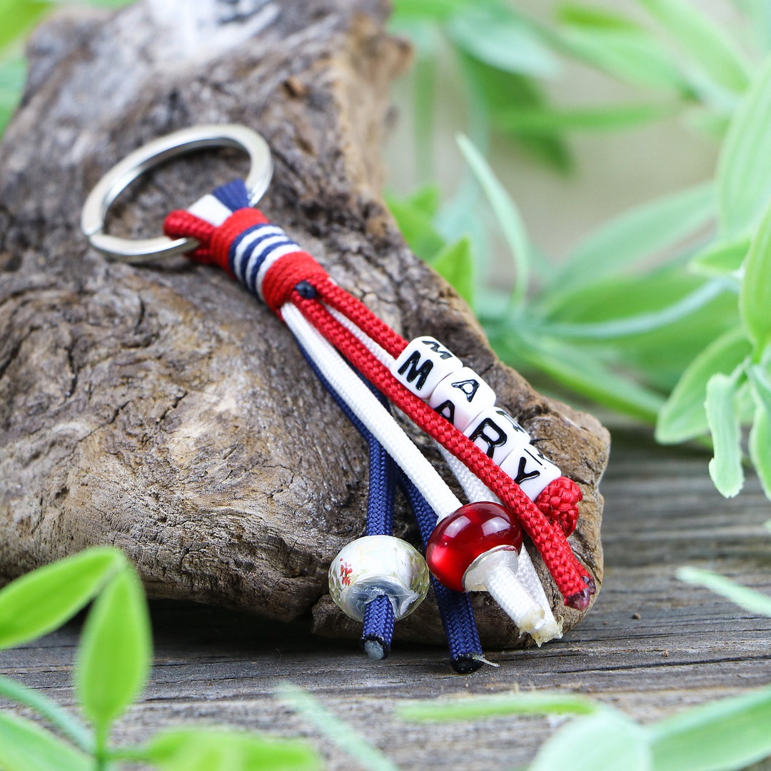 Custom Paracord Key Chain With Arcylic Beads, Red and Blue, More