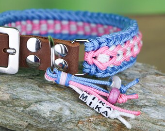 名前入りプライド犬用首輪、パラコード®製ハンドメイド、本革または