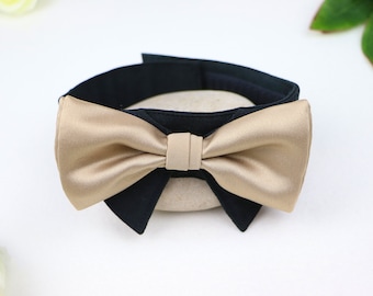 Wedding dog collar | bow tie collar | dog reing bearer | dog wedding attire | black gold | dog shirt collar | with hook-and-loop fastener