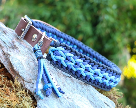 Custom Dog Collar for Boy or Girl Dogs Made From High Quality Paracord Ombre Blue With Name Tag and Leather or Biothane Adapter Etsy