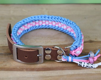 名前入りプライド犬用首輪、パラコード®製ハンドメイド、本革または
