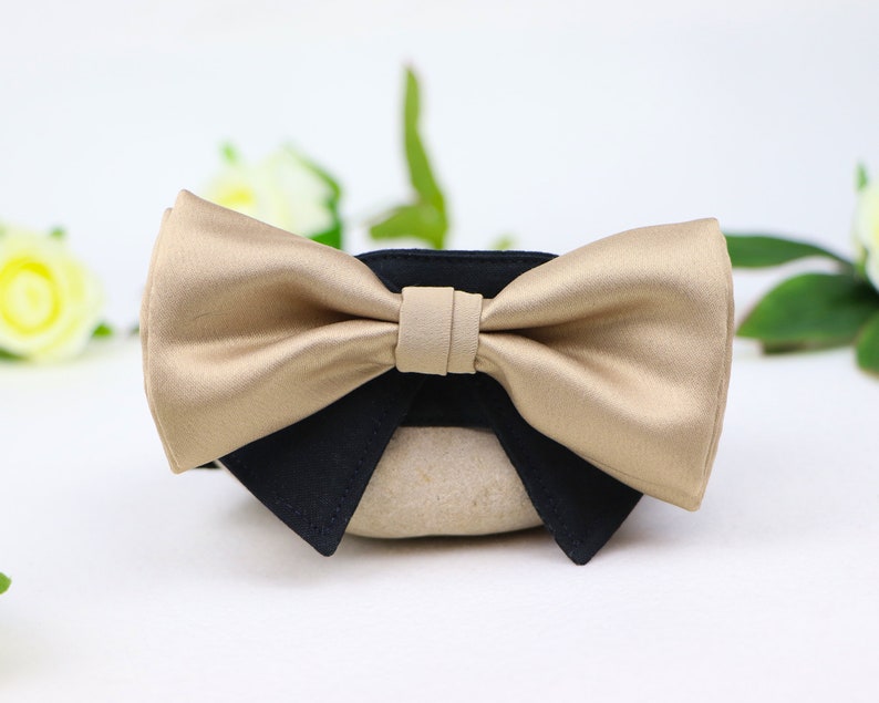 Pajarita para cuello de camisa de perro | Collar de perro para boda con pajarita | Pajarita para perro portador de anillos | Oro negro | con cierre de velcro imagen 7