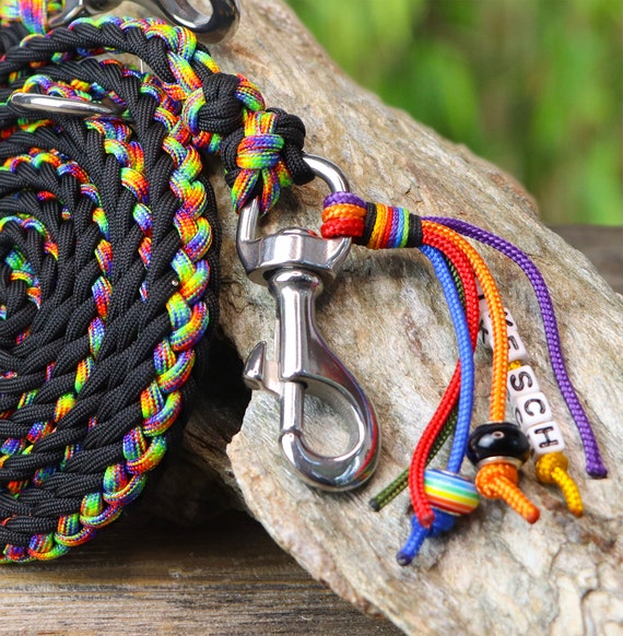 レインボーパラコード®犬用リード（ネームタグ付き）、調節可能