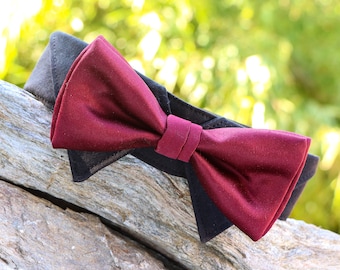 Wedding dog collar | bow tie collar | dog reing bearer | dog wedding attire | black red | dog shirt collar | with hook-and-loop fastener