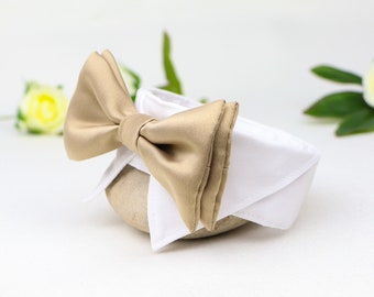 Hemdkragen für Hunde Bowtie | Hundehalsband Hochzeit mit Fliege | Hundefliege für Ringträger | weiß gold | mit Klettverschluss