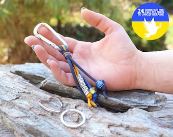 Ukraine support custom paracord key chain | help Ukraine key fob  | Ukraine flag accessoire | Ukraine name tag yellow blue | arcylic beads