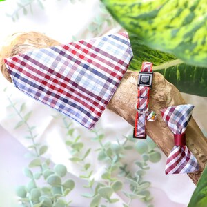Checkered breakaway cat collar, kitten collar, bow tie or bandana, also availible with metal buckle for small dogs/puppies,