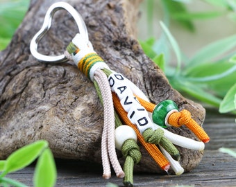Custom paracord key chain with arcylic beads, yellow and green, more colors availible