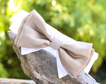 Wedding dog collar | bow tie collar | dog reing bearer | dog wedding attire | white gold | dog shirt collar | with hook-and-loop fastener