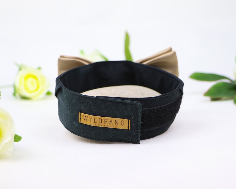 Pajarita para cuello de camisa de perro | Collar de perro para boda con pajarita | Pajarita para perro portador de anillos | Oro negro | con cierre de velcro imagen 4
