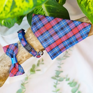 Checkered breakaway cat collar, kitten collar, bow tie or bandana, also availible with metal buckle for small dogs/puppies,