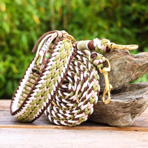 Boho Dog collar and leash set, with name tag, custom made, waterproof, handmade from gen. Paracord®, adjustable, w. Leather/vegan Biothane®