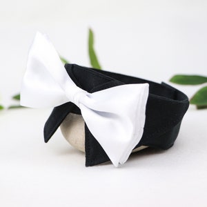 Wedding dog collar | white bow tie collar | ring bearer | dog wedding attire | black dress shirt collar for dogs | w. hook-and-loop fastener