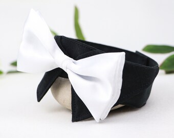 Wedding dog collar | white bow tie collar | ring bearer | dog wedding attire | black dress shirt collar for dogs | w. hook-and-loop fastener