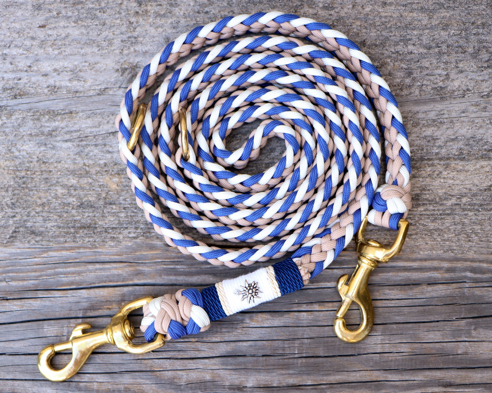 Laisse Pour Chien Tressée Maritime avec Mousquetons Personnalisable Réglable